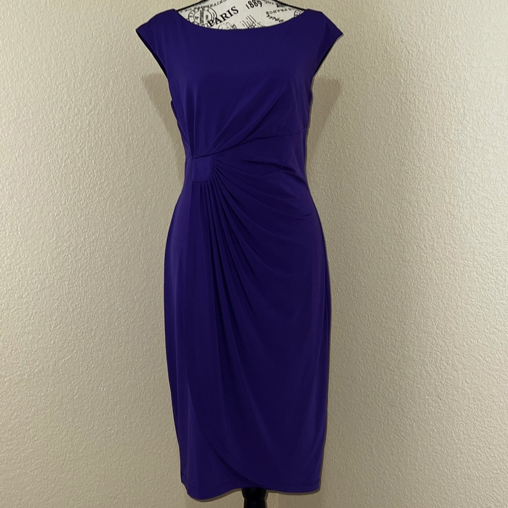 Connected Purple Drapery Wrap Sleeveless Midi Dress